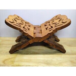 Vintage Wooden Book Holder Folding Stand Bible Cookbook Stand Hand Carved